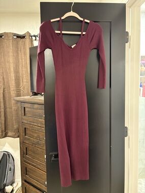 Abercrombie & Fitch Burgundy Ribbed Long Sleeve Bodycon Dress